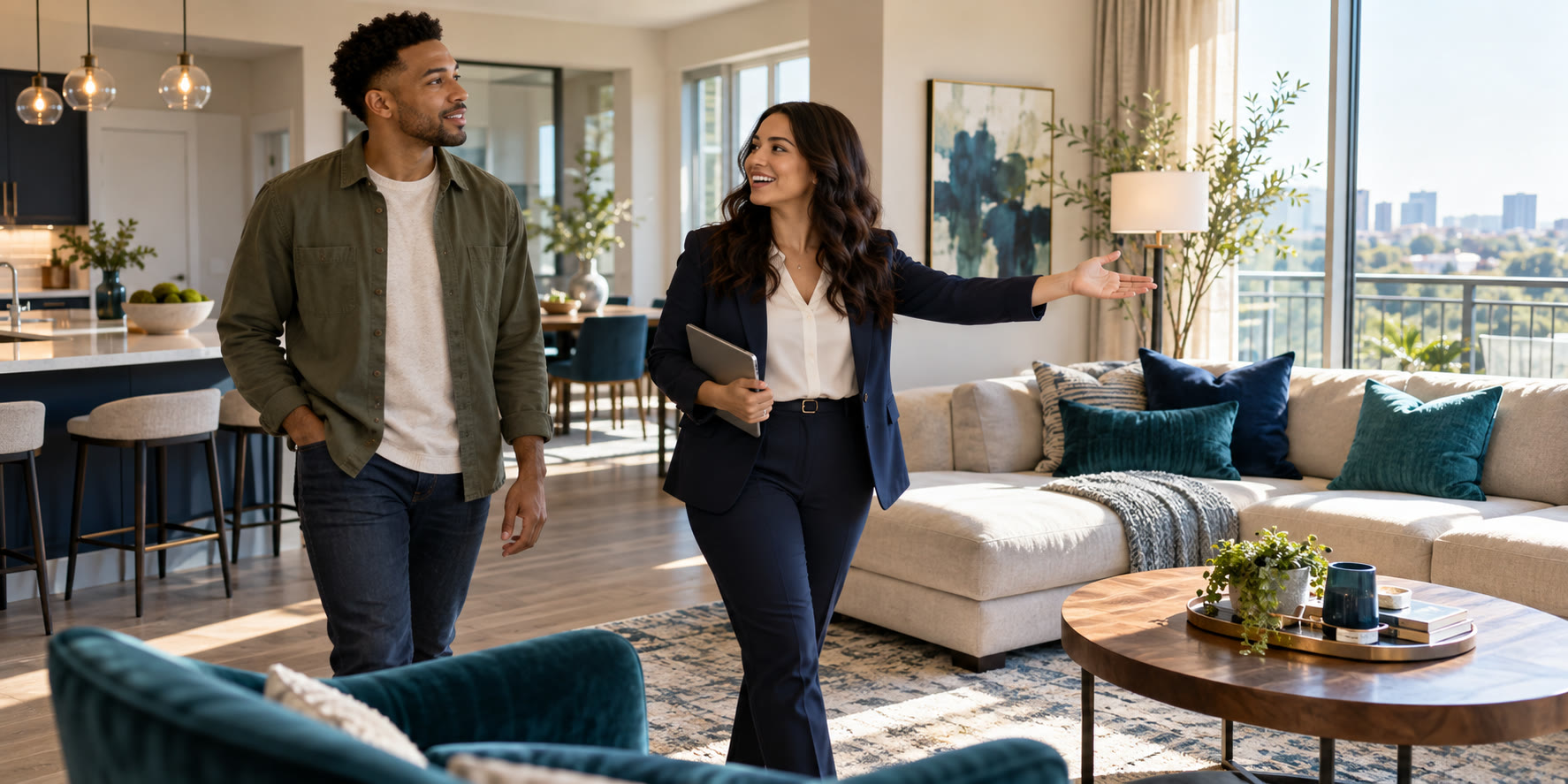 Leasing professional showing a prospective resident a model apartment